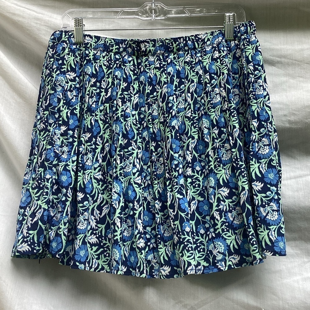 Unbranded blue and green floral pleated mini skirt viscose silk blend, size s/m